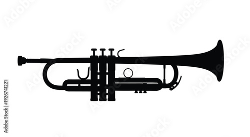 A striking black silhouette of a trumpet musical instrument silhouette