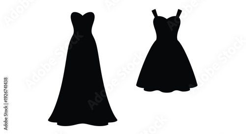 Two black dresses displayed against a white background a striking silhouette