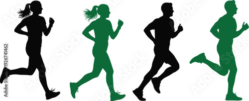 Running Men and Women Silhouettes in Motion for Fitness, Sports, Marathon, and Active Lifestyle Design Projects