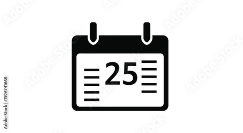 A simple black calendar icon displaying the twenty fifth silhouette