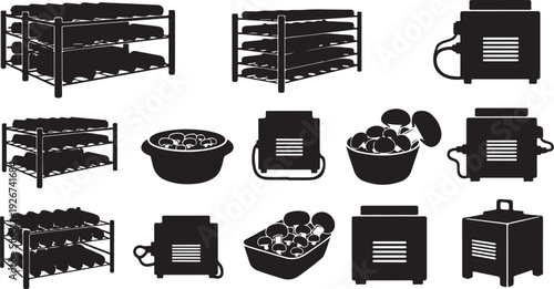 Black and white kitchen utensil icons on white background