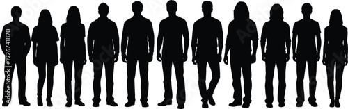 Black silhouettes of people standing in a row