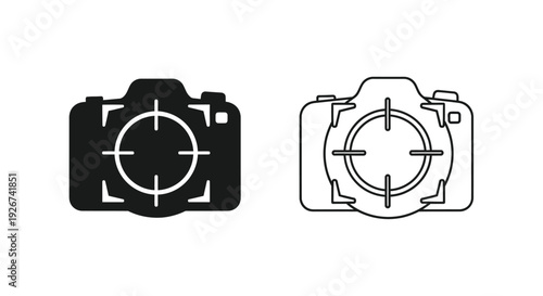 Two camera icons one solid one outline presenting a visual contrast silhouette
