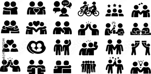 Friendship icon set. Editable line icons. Vector illustration.