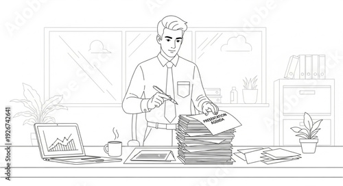 Man Overwhelmed with Paperwork Stress.