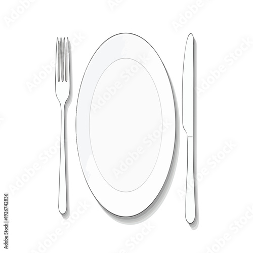 Elegant White Plate with Fork and Knife on a Clean Table Setting