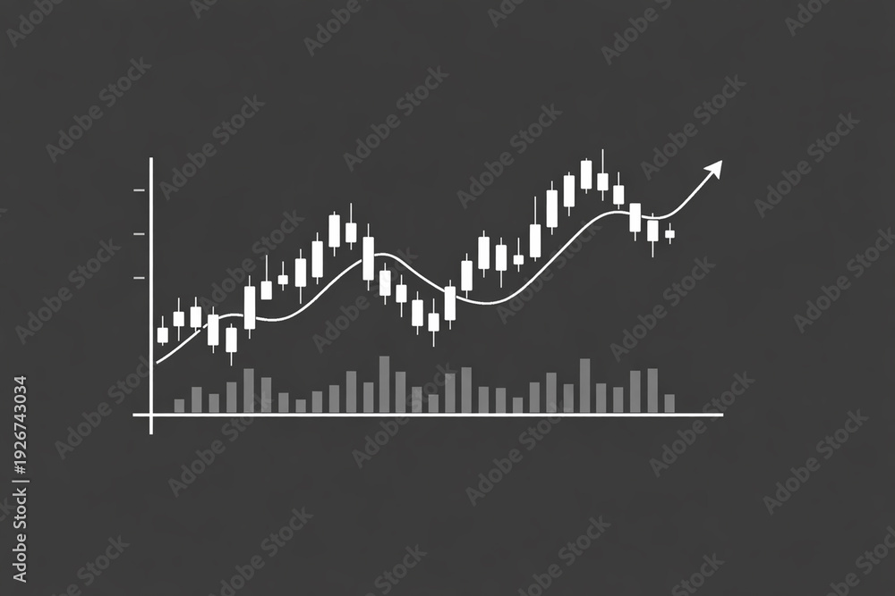 Naklejka premium A stock market graph showing an upward trend with a white line and bars on a dark background