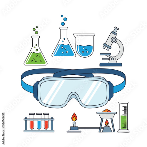 Science Laboratory Equipment with Safety Goggles and Test Tubes for Educational and Research Purposes