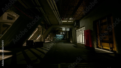 Tableau sur toile moody futuristic atrium with glowing panels and glass facades silent transit hub