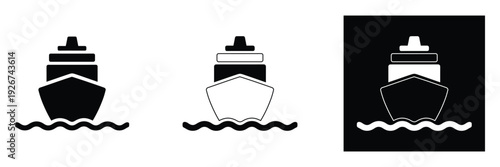 Set of modern ship icons in black and white for navigation and travel designs