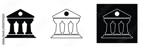 Set of iconic building facades with columns and triangular pediments