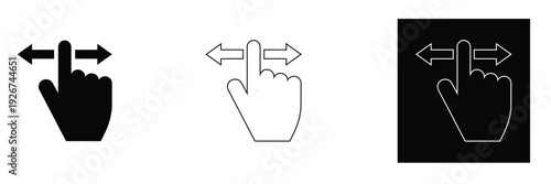Hand swipe gestures in black, white, and outlined styles for digital interfaces