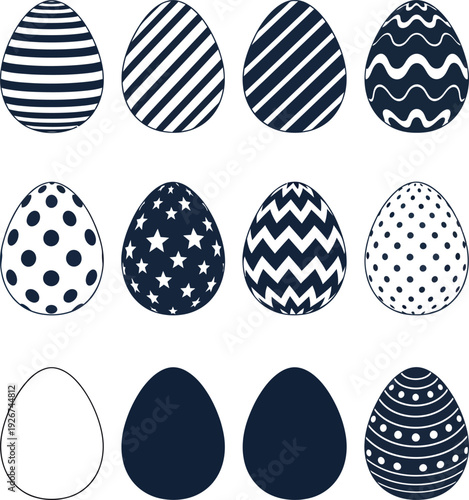 Easter eggs patterns and solid colors illustration