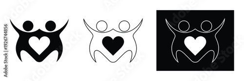 Stylized people forming heart shape with arms