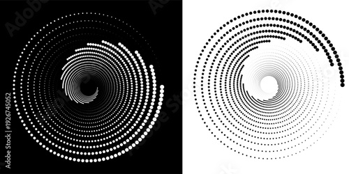 Abstract background with lines in circle. Art design spiral as logo or icon. A black figure on a white background and an equally white figure on the black side.