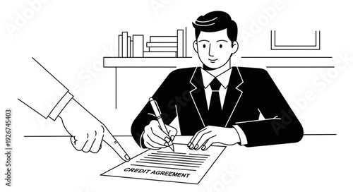 Man Signing Document at Desk.
