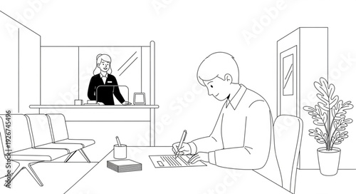 Man Signing Document in Office.