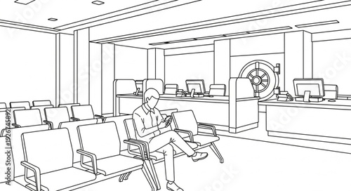 Man Relaxing in Office Waiting Area.