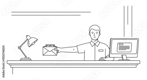 Man Sending Email from Computer.