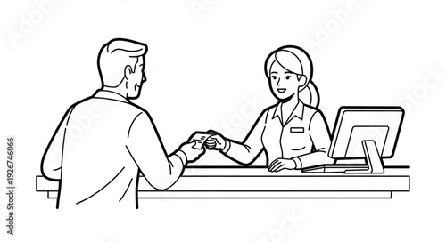 Man Shaking Hands with Receptionist.