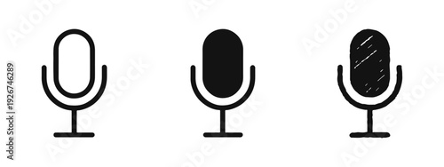 Microphone Icon Set: Audio Recording Mic Symbols in Outline, Solid, and Hand-Drawn Styles