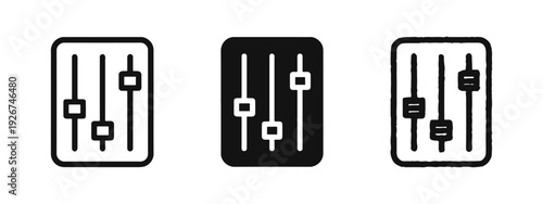 Audio Mixer Fader Equalizer Icon Set: Sound Control Symbols in Outline, Solid, and Doodle Styles