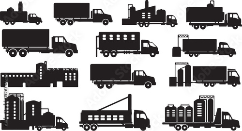 Collection of various truck silhouettes on white background