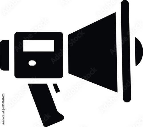 A black and white icon of a megaphone with a camera