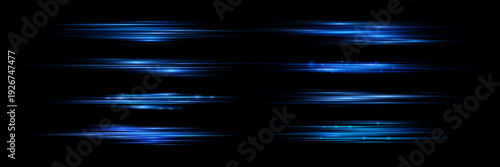 Aurora beam stretches across the frame with soft blue neon glow and floating spark particles. Horizontal light streak creates elegant motion blur. Abstract lens flare effect isolated in PNG.