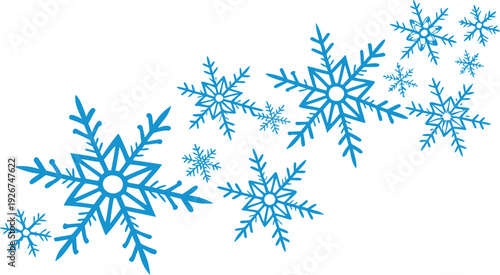 Blue snowflakes on white background winter frosty