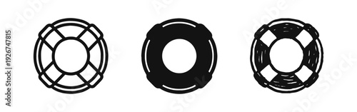Lifebuoy Ring Icon Set - Nautical Safety in Outline, Solid, and Sketchy Designs