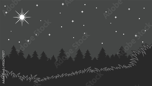 Night sky with stars and trees grass