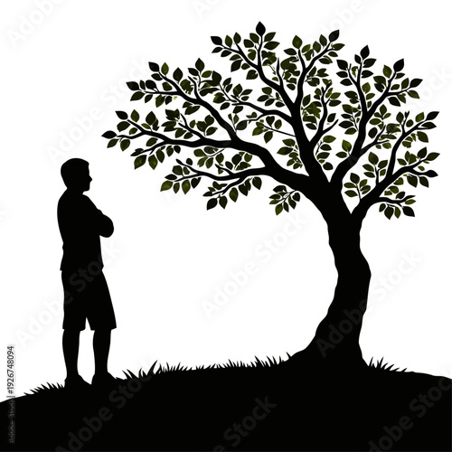 Silhouette of a man with a tree in a nature park scene
