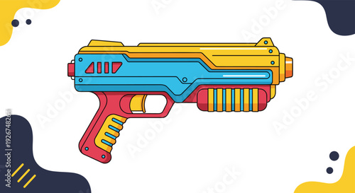 Brightly colored toy water gun featuring a red, yellow, and blue design, perfect for summer outdoor play and fun activities for children.