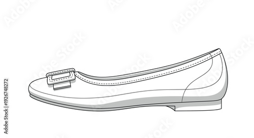 Simple white ballet flat shoe with a classic buckle detail on the toe, suitable for elegant or casual wear in many different social settings.