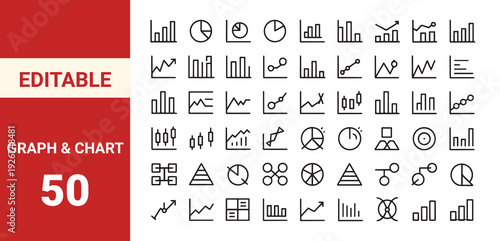 A set of black and white vector icons depicting various business and finance symbols, including bar graphs and arrows.