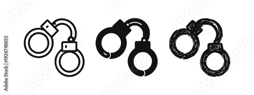 Handcuffs Icon Set - Law Enforcement Symbol in Outline, Solid, and Artistic Sketch Variations