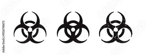 Biohazard Symbol Icon Set - Outline, Solid, and Sketchy Variations for Danger Warnings