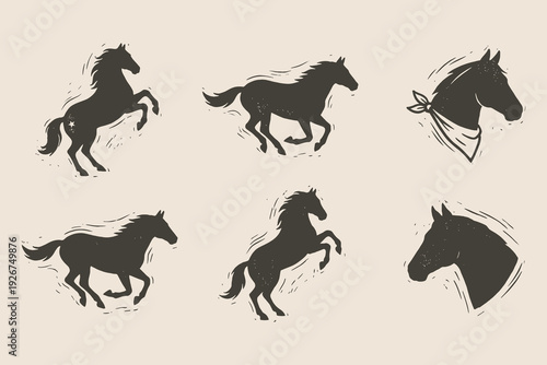 Rustic Equine Silhouettes - Vintage Woodcut Horse Art Collection
