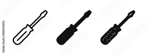 Screwdriver Tool Icon Set - Repair and Construction Equipment for DIY and Maintenance.