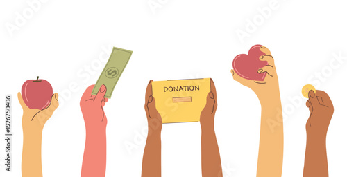 Diverse Hands Holding Charity Donations