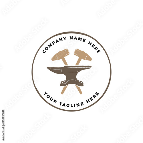 Vintage Blacksmith Logo With Anvil And Crossed Hammers