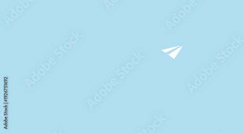Minimalist white paper airplane flying in a clear blue sky
