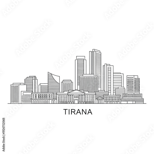 Outline vector illustration of tirana city skyline with modern and historical buildings