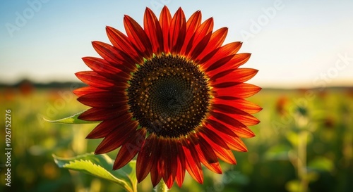 Crimson Sunflower in Full Bloom - A Captivating Close-Up.