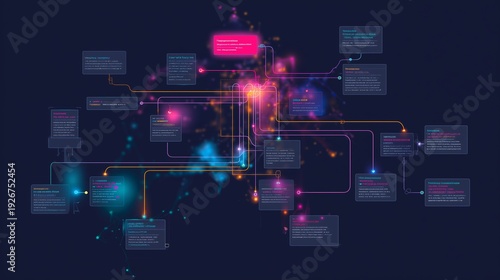 Visual representation of data connections and insights in a colorful network format