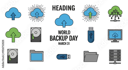 World Backup Day icons for data protection and security