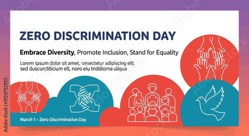 Zero Discrimination Day promoting equality and inclusion with diverse group of people