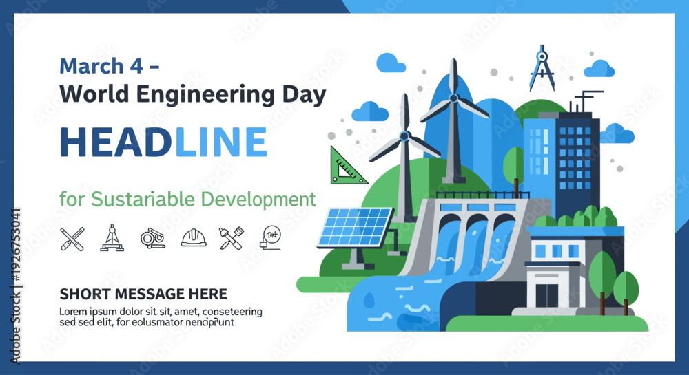 Fototapeta premium Sustainable cityscape with renewable energy sources on World Engineering Day