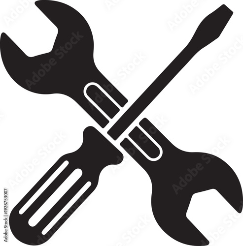 Crossed wrench and screwdriver tools on white background, symbol for repair and service